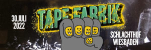 Banner der Tapefabrik: Eine erhobene Faust, die Fingernägel sind gelbe Lach-Emojis.